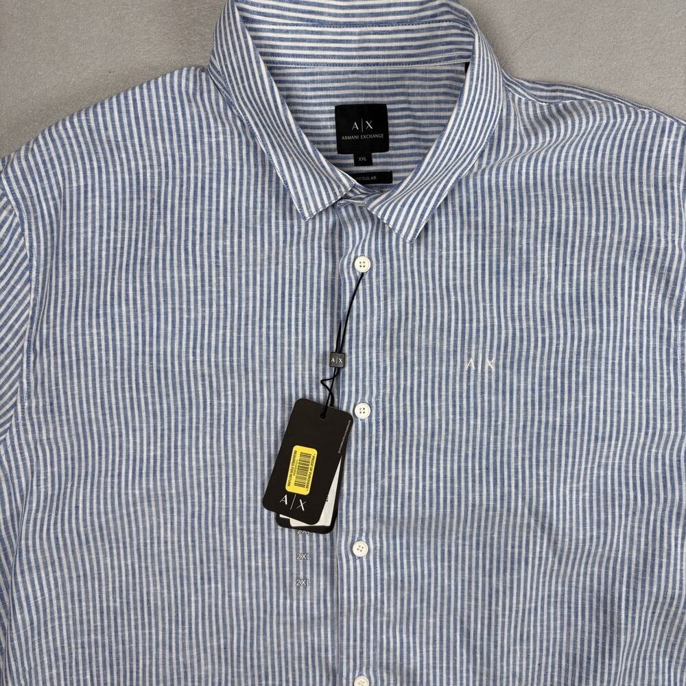 Armani Exchange AX Men's XXL Blue White Striped Button Up Shirt NWT